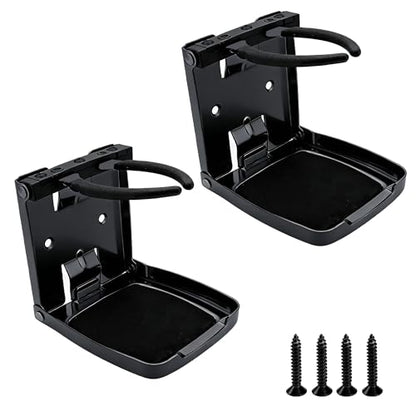 Folding Boat Cup Holder,304 Stainless Steel Cup Holder Adjustable with Shockproof & Silent Design,Universal for Car/Boat/RV/Yacht/Truck - color: 2 Pack (Black)