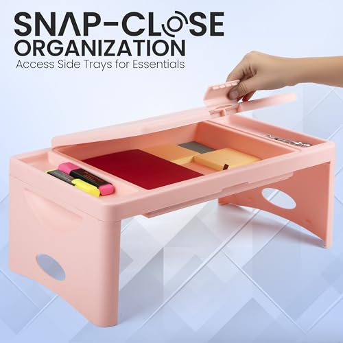 Loddie Doddie Folding Lap Desk - Blush, Plastic & Steel - Sturdy Car Seat Tray for Kids Travel - Lap Desk with Storage Pocket & Accessory Trays - Fits Most Laptops as Laptop Bed Table - color: Blush