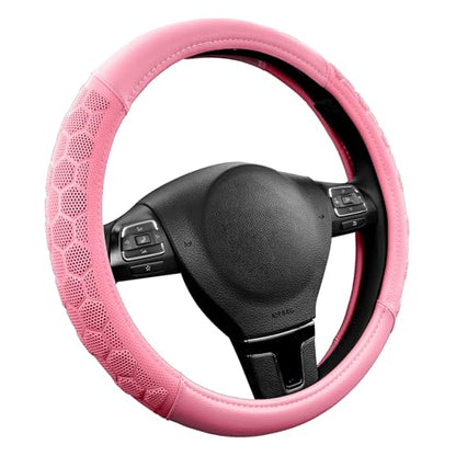 PIC AUTO Massage Steering Wheel Cover, Pink Football Pattern Material Spliced & Pink Leather Car Steering Wheel Cover, Car Steering Cover, Universal Fit 14.5"-15.5" for Cars, Trucks, Van, SUVs - color: Pink