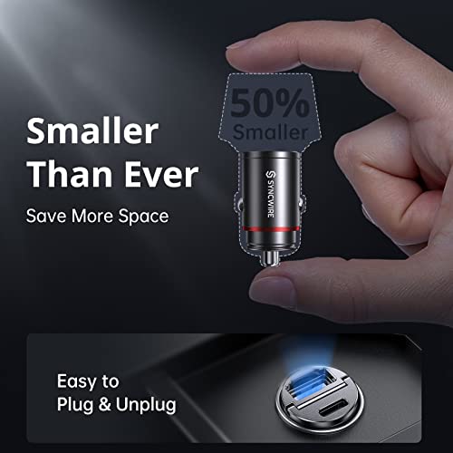 USB C Car Charger Syncwire 60W [PD 30W & QC 30W] USB Car Charger Adapter Fast Charging [Super Mini & All Metal] for iPhone, Samsung, Google Pixel, XiaoMi, Huawei, LG, iPad Road Trip Essentials - color: Black