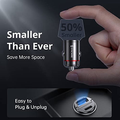 USB C Car Charger Syncwire 60W [PD 30W & QC 30W] USB Car Charger Adapter Fast Charging [Super Mini & All Metal] for iPhone, Samsung, Google Pixel, XiaoMi, Huawei, LG, iPad Road Trip Essentials - color: Black