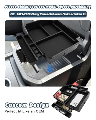 Ruiya 2026 GMC Yukon Denali Center Console Organizer Compatible with 2021-2026 Chevy Tahoe/Suburban(Premier/High Country) & Yukon/Yukon XL(Denali/Denali Ultimate)(Only Fit for Power Sliding Console) - color: 2021-2026 Chevy Tahoe/Suburban