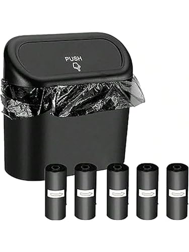 Leak-Proof Mini Car Trash Can with Lid & 5 Packs of 150 Garbage Bags - The Perfect Car Accessory!