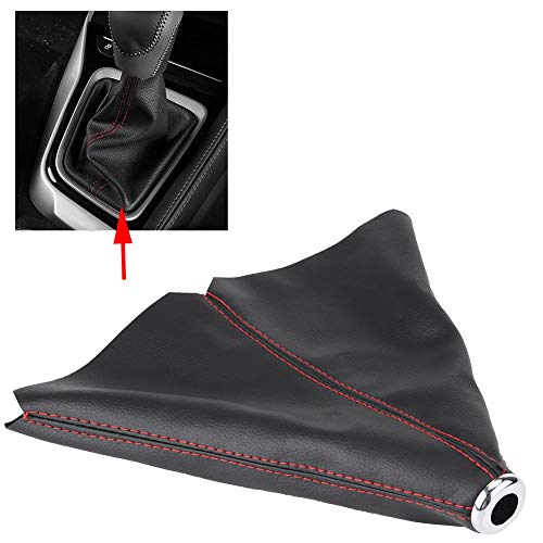 Shifter Boot Universal, PU Leather Shift Boot Retainer Stick Shift Sleeve Gear Shifter Boot Gear Gaiter Cover Black Bright Red Stitch