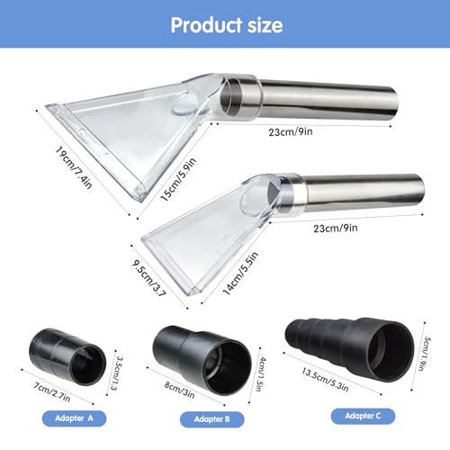 Universal Clear Vacuum Extraction Accessory with 1-1/4“,1-7/8” and 2-1/2” Adapter,Compatible with All Shop Vac Extractor,Wet Dry Vacuum Cleaner Attachments for Upholstery,Carpet Cleaning,Car Detailing - size: Large+small