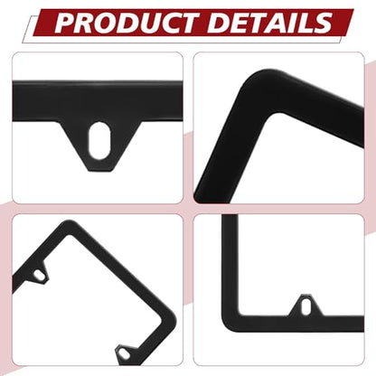 Automotive Universal 2 Pack License Plate Frames Stainless Steel License Plate Holder Covers with Screws Caps Washers Universal 4 Hole Compatible with Car Truck Exterior Accessories, Black - color: Black