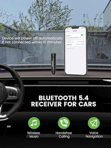 HVMLAK Bluetooth 5.4 Car Aux Adapter with Enhanced Microphone, 3.5mm Jack for Car Home Stereo, USB-C Charging, Sturdy Case, 1 Piece - color: Black