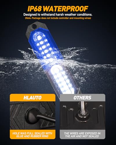 HLauto 1200T Emergency Strobe Grille Lights: 8pcs 12 LED Sync Feature Safety Warning Flashing Lights, Ultra Slim Surface Mount Hazard Caution Lights for Trucks, Vehicles, Car, ATV, UTV (Blue White) - color: Blue/White