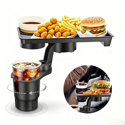 3-in-1 Car Cup Holder Tray Fits 2.6"-3.7" Inner Diameter Standard Vehicles, 10.24" Car Trays Organizer with Double Cupholders & Phone Holder for Eating, Travel