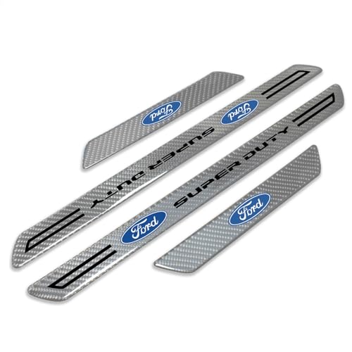 iPick Image for Ford Super-Duty Silver Real Carbon Fiber 4 Pcs Universal Door Sill Step Protector Guard Decal Plates - Official Licensed - color: Silver
