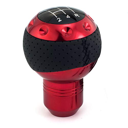 5 Speed Gear Shifter Knob, Leather Covered Aluminum Manual Car Stick Shift Handle Fit Most MT Transmissions, Red - color: Red
