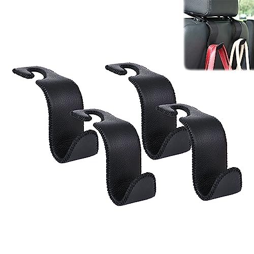 Amooca Car Seat Headrest Hook Universal Vehicle Storage Hanger Leather with Metal Car Seat Back Organizer for Handbag Purse Coat Black 4 Pack - color: Black, size: 4 Pack