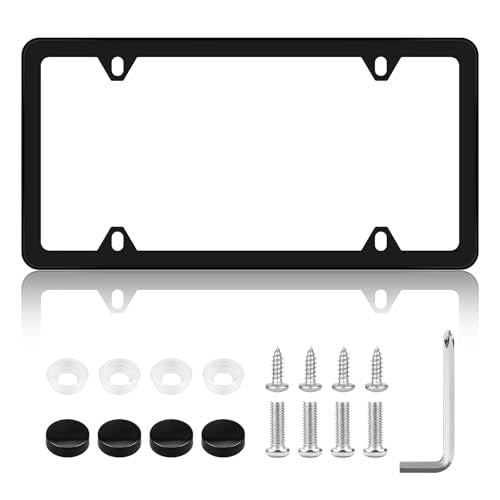 Chrome License Plate Frame Made of Zinc Alloy Metal, Universal Car Accessories,1 Pack License Plate Holder Never Rust and Unbreakable with Metal Screws& Chrome Caps and Screwdriver (1 PCS Black) - color: 1 PCS Black