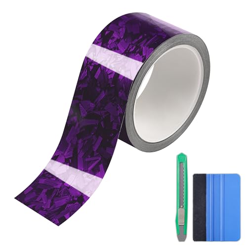 Lypumso Gloss Forged Carbon Fiber Vinyl Wrap Tape 2" x 30ft - with Tool Kit for Chrome Delete, Door Sill Protector, Car Trim Blackout DIY Auto Detailing (Purple) - color: Purple, size: 2inch x 30ft