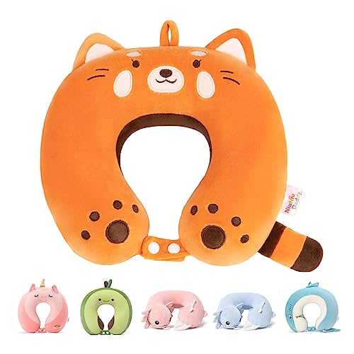Niuniu Daddy Red Panda Kids Neck Travel Pillow for Traveling, Portable Memory Foam Neck Supportive Cervical Pillow for Long Flights Airplane, Car Headrest Sleeping for 3-8 Y/O Boys Girls Toddler - color: Red Panda, size: 3-8 Y/O