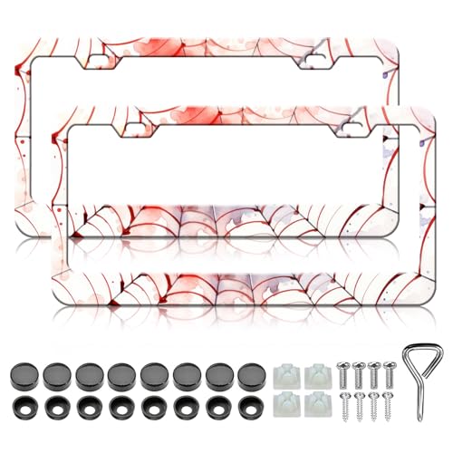 HCSS Red Spider Web License Plate Frames - 2 Pack Funny Blood Cobweb License Plate Holder, Stainless Steel Rust-Proof Waterproof Car Decorative Tag Frame for Standard US 12x6 Inch - color: Blood Cobweb