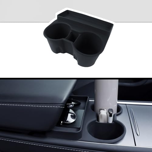 Rislobx for Tesla Model 3 Model Y Cup Holder Insert Center Console Water Cup Limit Clamp, Under Armrest Box Storage Tray Key Card Sunglasses Holder for Tesla Accessories (Black) - color: Black