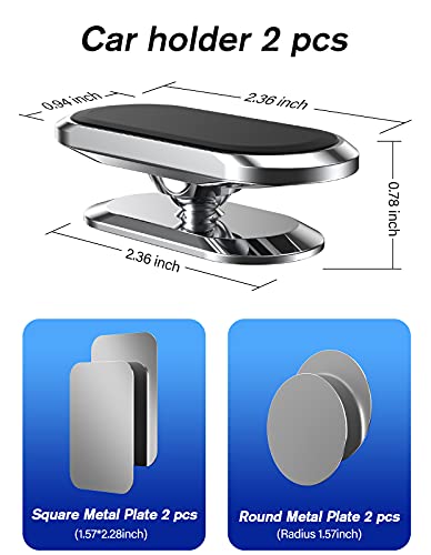 2 Pack Magnetic Phone Holder for Car, Upgrade Magnet - 360 Rotation and Easy Installation, Compatible with All Smartphones,Dashboard Car Phone Holder,Must be Used Together with Iron Sheets - color: Silver