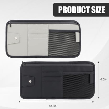 panthra 2pcs Car Visor Organizer, Sun Visor Organizer, Sunvisor Soft Leather Surface Eyeglasses Note Card Holder Car Storage Bag Suitable for Most Vehicles, Suv and Trucks Keep Clean (Black+Gray)