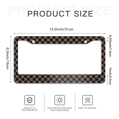 Checkered Brown License Plate Frame 2pc Checkered Brown Black License Plate Frame Checkereds Steering Wheel Cover Steering Wheel Cover Cars Aluminum with Fits Standard Us Ca Vehicles - color: Checkered Brown