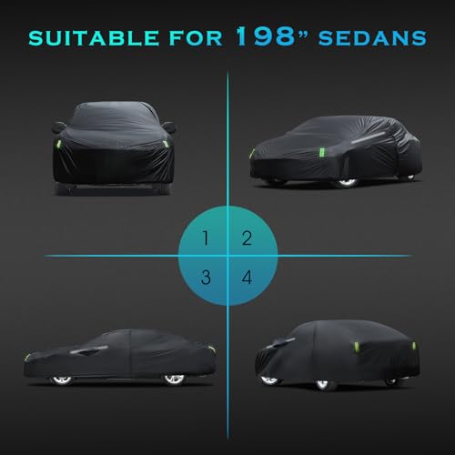 Car Cover Waterproof All Weather for Automobiles, Size A3 Universal Fit for Sedan Camry, Ford Mustang, Chevy Camaro/Malibu, Kia Optima, Hyundai Sonata, Nissan Altima, Tesla Model (187-198 inch) - size: A3 Fit Sedan Length 187 To 198 inch