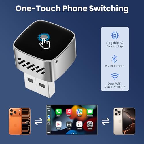 Wireless CarPlay Adapter & Android Auto Dongle, One Click Multi Device Switching Seamless Connection, Compact Size, Plug & Play Wireless CarPlay Converter for iPhone & Android, USB/USB-C, No Delay - color: B5