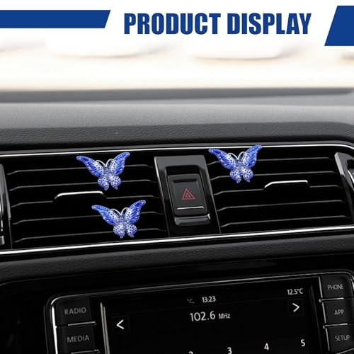 3PCS Bling Butterfly Car Vent Clip, Rhinestone Car Dashboard Air Vent Trim Clips, Auto Air Fresheners Outlet Clip, Auto Interior Diffuser Decoration Accessories for Women Present (Blue) - size: Blue