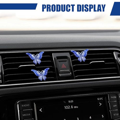 3PCS Bling Butterfly Car Vent Clip, Rhinestone Car Dashboard Air Vent Trim Clips, Auto Air Fresheners Outlet Clip, Auto Interior Diffuser Decoration Accessories for Women Present (Blue) - size: Blue