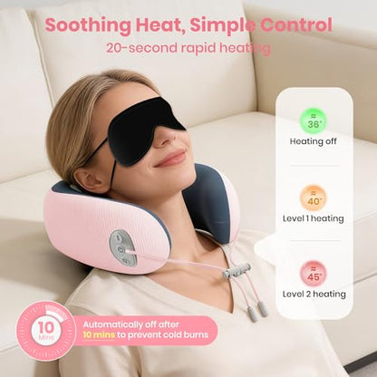 Medicane Pink Neck Travel Pillow with Massage, Neck Massager with Heat & Gentle Vibration Massage with Ergonomic Foam,Perfect for Airplane,Car,Office,Pain Relief,Sleeping,Traveling,Long Flight - color: Pink