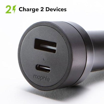 Mophie 42W Dual USB-C + USB-A Car Charger, Universal AUX Compatibility, LED Indicator, Fast Charging, Multi-Device - style: USB-C & USB-A