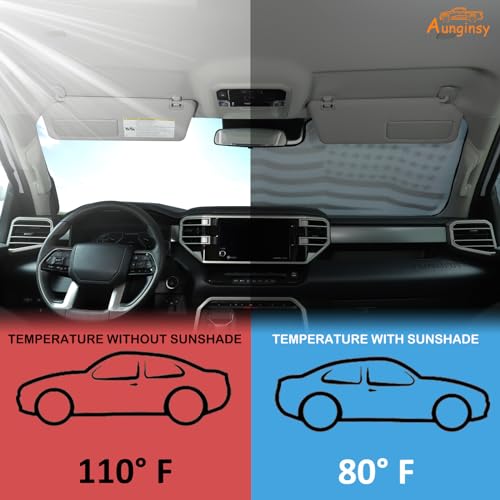 Car Front Windshield Sunshade Compatible with Toyota Tundra/Sequoia 2022-2026, Windshield Sunshades Foldable Reflective Sun Visor for UV Rays & Sun Heat Protection Car USA Flag Pattern Accessories - color: Silver(B)