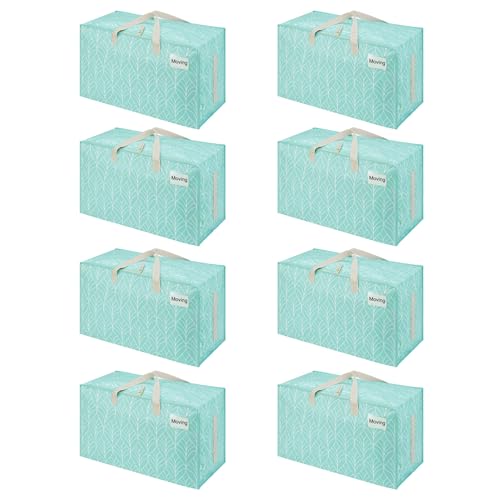 VENO 8 Pack Extra Large Heavy Duty Moving Bags with Wide Opening & Reinforced Handles, Reusable Storage Tote Bags with Strong Zippers for Clothes, College Dorm Essentials & Moving Supplies - color: Evergreen, size: 8 Pack