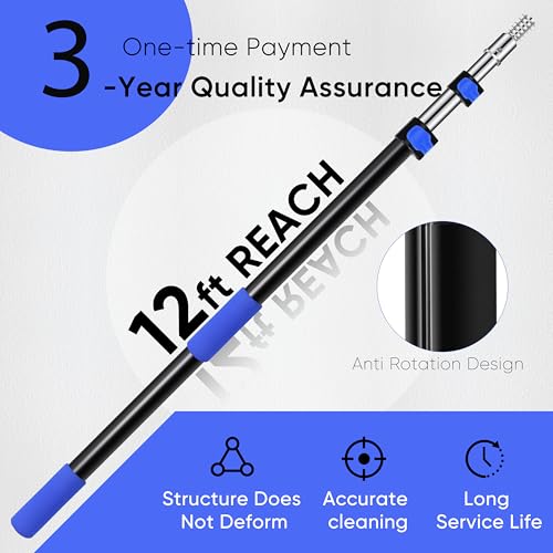 5-12ft Car Wash Kit,8 Piece,Thickened Aluminum Telescopic Rod,Cleaning Brush,Tire Brush,180 ° Chenille Mop,Fiber Towel,Storage Bag,2-Piece Detail Brush,Car,RV,Truck Clean Kit