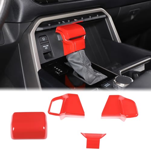 Aunginsy Gear Shifter Handbrake Trim Cover Kit Compatible with Toyota Tundra 2022+, Sequoia 2023+, Tacoma 2024+, ABS Center Console Gear Shift Knob Head Protective Cover Decorator Interior Accessories - color: Red(A+B)