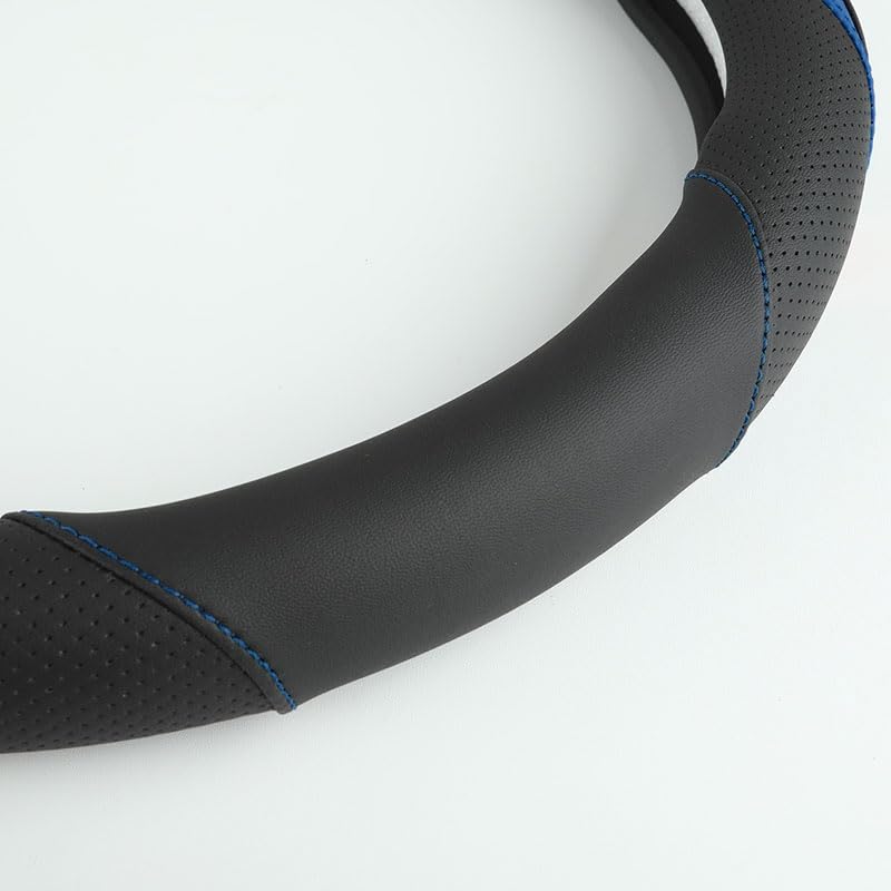 Car Steering Wheel Cover, Leather Steering Wheel Cover Blue Universal 14.5-15 Inch Microfiber Leather Anti-Slip Breathable Auto Steering Wheel Covers for Men Women (Black&Blue-2) - color: Blue-2A