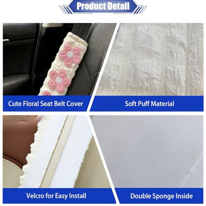 JDDRY 2PC Car Seat Belt Covers Pads,Seat Strap Pads,Auto Seat Belt Pad,Fit for Most Vehicles,Car Interior Accessories(Three Flower,Pink) - color: Three Flower-Pink