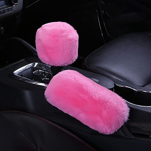 1 Set 6 Pcs Fluffy Car Steering Wheel Cover & Seat Belt Shoulder Pads & Handbrake Cover & Gear Shift Cover Set & Seat Belt Shoulder Pads Faux Wool Universal Fit Car Interior Accessories (Pink) - color: Pink