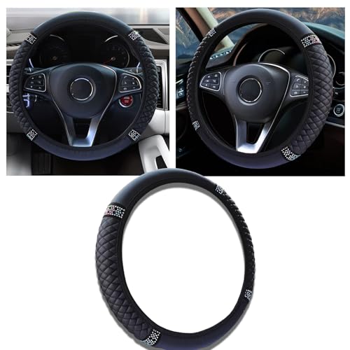 Bling Car Steering Wheel Cover, 15 Inch Anti-Slip Wheel Protector for Women Girls, Soft Leather Elastic Steering Wheel Protector, Car Interior Accessories for Most Cars (Black) - color: Black