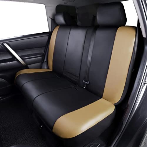 Flying Banner car seat Covers Protects Water Proof Faux Leather Carbon Fiber Front and Rear Bench (Black Beige, Full Set - 8PCS) - color: Black Beige, size: Full Set -- 8pcs