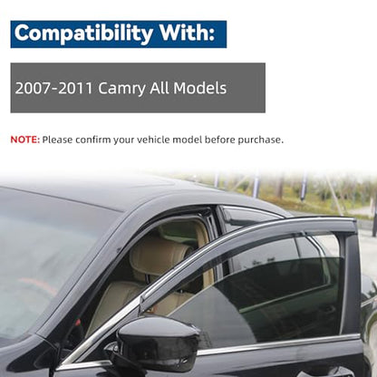 4pcs Window Rain Guard Compatible with 2007-2011 Camry Smoke Tint with Chrome Trim Outside Mount Tape On/Clip On Style PVC Sun Vent Window Visors - size: For 2007-2011 Toyota Camry