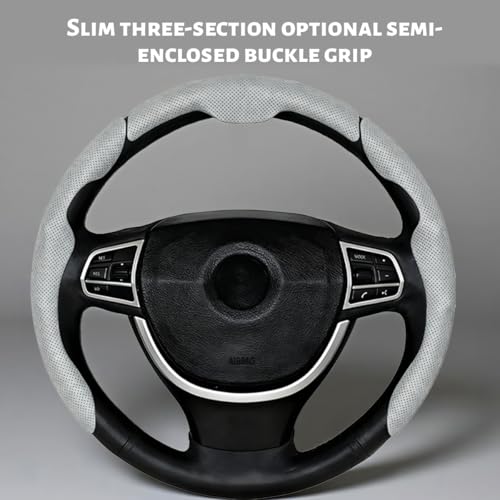 Car Steering Wheel Cover, Nappa Leather 15 Inch Snap-On 3PCS Set Vehicle Steer Wheel Wrap Protector, Non-Slip Automotive Interior Protection Accessories, Universal Fit (Gray) - color: Gray