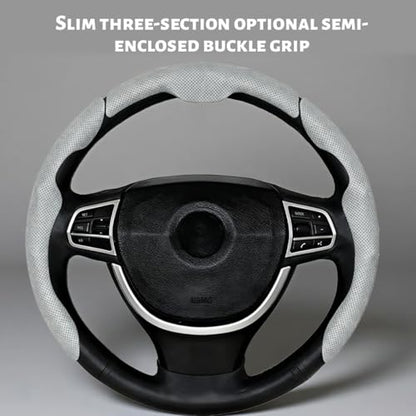 Car Steering Wheel Cover, Nappa Leather 15 Inch Snap-On 3PCS Set Vehicle Steer Wheel Wrap Protector, Non-Slip Automotive Interior Protection Accessories, Universal Fit (Gray) - color: Gray