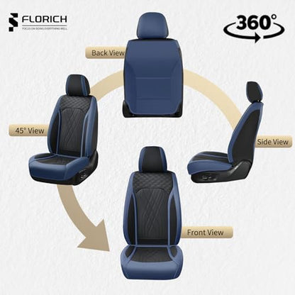FLORICH Leather Front Car Seat Covers Waterproof Durable Front Seat Protector for Cars Luxury Seat Cover Breathable Vehicle Seat Cushion Universal Fit for Most Car Truck SUV, Black&Blue