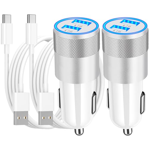 [Apple MFi Certified] iPhone 17 Car Charger, Braveridge 2Pack 4.8A USB Power Cigarette Lighter USB-C Fast Car Charging + Type-C Cable for iPhone 17/17 Air/17 Pro/17 Pro Max/16/15/Galaxy S26/S25/Pixel - color: Nickel Silver