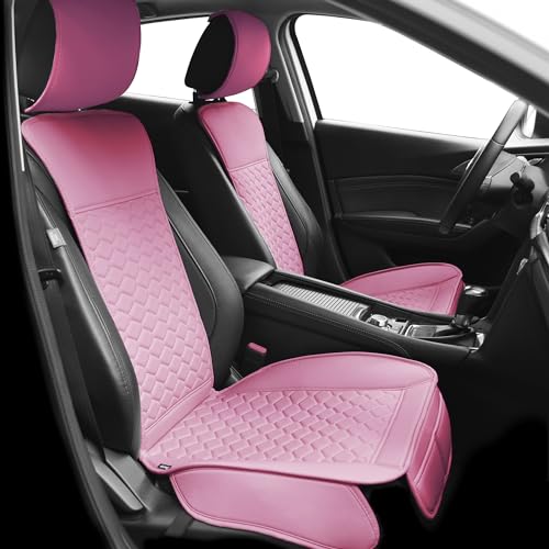 Elantrip 2PCS Front Car Seat Covers Pink Leather Auto for Women Airbag Compatible Diamond Pattern PU Seat Cover Universal Fitness - color: Pink, size: Front Set