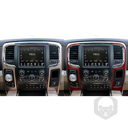 Red Carbon Fiber Center Console Panal Air Vent Outlet Gear Shift Rotary Shifter Media Screen Frame Cover Car Interior Compatible with Dodge Ram 1500/2500/3500 2013 2014 2015 Accessories - color: Red 21