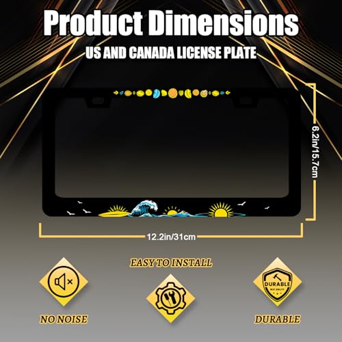 Sun Ocean Waves License Plate Frame Hawaii License Plate Holders Sea Wave Funny Stainless Steel Car Bracket 2 Holes with Screws Universal Auto Accessory License Plate Frames 6.2x12.2 Inch - color: Funny Sun and Ocean Wave