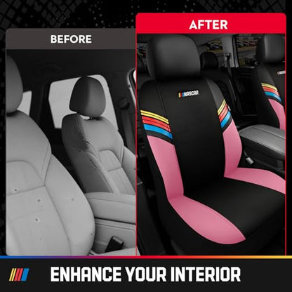 NASCAR Car Seat Covers, Pink Leather and Mesh Seat Covers, Universal Fit Front Seat Covers for Cars with Airbag-Compatible Design, Durable Racing-Inspired Car Interior for Cars, Trucks & SUVs - color: Pink