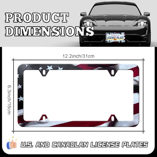 LIN KANG American Flag License Plate Frame Holder - 2 Pack Patriotic Universal Aluminum Matte Stripe US Flag Gloss Car Plate Frame Covers with 4 Holes and Screws Fasteners Caps - color: Matte American Flag 4 Holes D