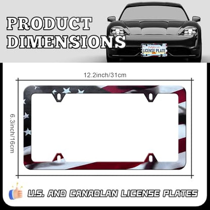 LIN KANG American Flag License Plate Frame Holder - 2 Pack Patriotic Universal Aluminum Matte Stripe US Flag Gloss Car Plate Frame Covers with 4 Holes and Screws Fasteners Caps - color: Matte American Flag 4 Holes D
